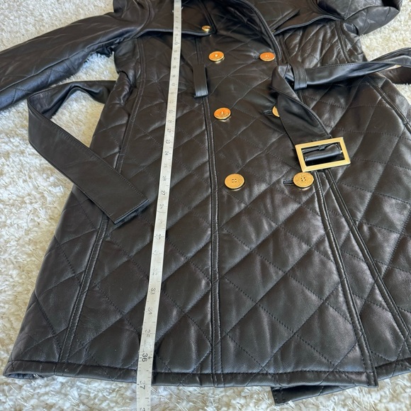 Quilted Black Leather Trench Coat Y2K Baby Phat long black jacket Kimora Lee - Picture 9 of 16